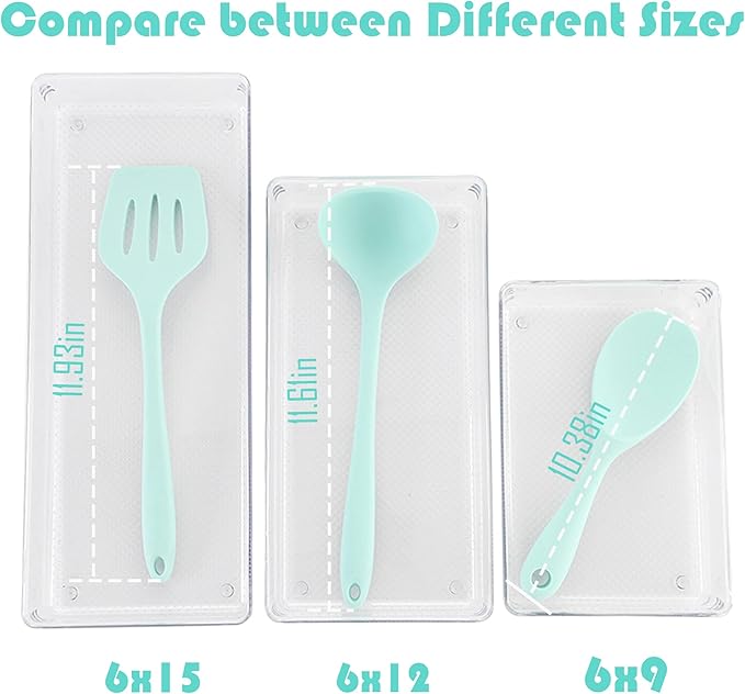 ihomecooker 3 Pack Clear Plastic Drawer Organizer Tray Cutlery Utensil Makeups Drawer Organizers 15" X 6"