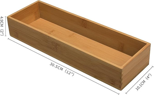 Bamboo Drawer Organizer - Kitchen Drawer Utensil Organizer Office Supplies Desk Organizer Makeup Silverware Tray Flatware Organization 12"*4"*2"