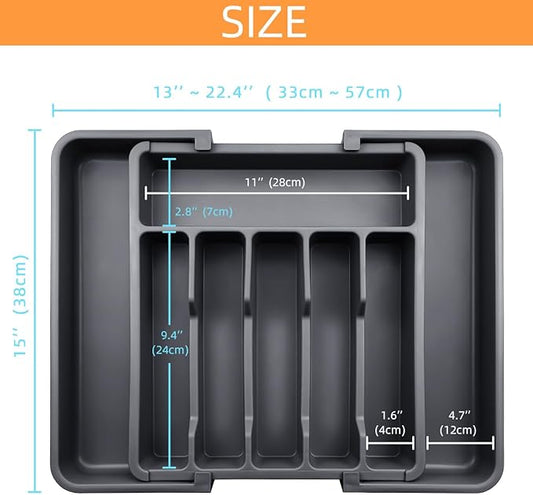 ZWANG Silverware Drawer Organizer - Expandable Kitchen Drawer Organizer,13 to 22.4 Inch Adjustable Kitchen Utensil Tray, Flatware Tableware Tray for Spoon Spatula Forks