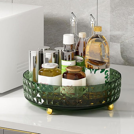 Non Skid Lazy Susan Turntable, 1 Tier Non Skid Spice Rack Turntable, 9 Inch Spinning Organizer, 360 Degree Rotating Seasoning Organizer for Kitchen, Pantry Cabinet, Refrigerator, Dark Green