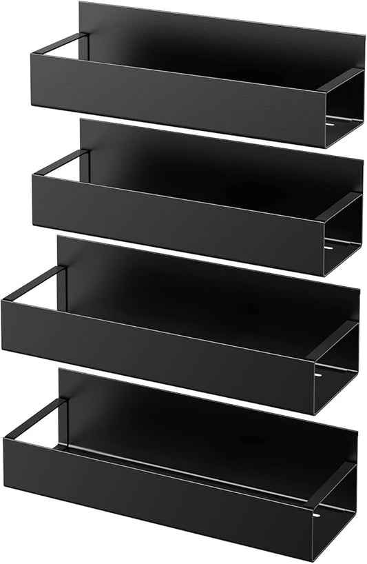 4 Pack Moveable Fridge Magnetic Spice Racks Metal Magnetic shelf for refrigerator Kitchen Spice Hang Storage Shelf (Black)