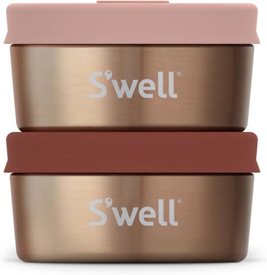 S'well Stainless Steel Mini Canister Set of Two, 2oz, Pink And Mauve Pyrite, Single Walled Durable Construction, Leakproof Silicone Lids, Dishwasher Safe