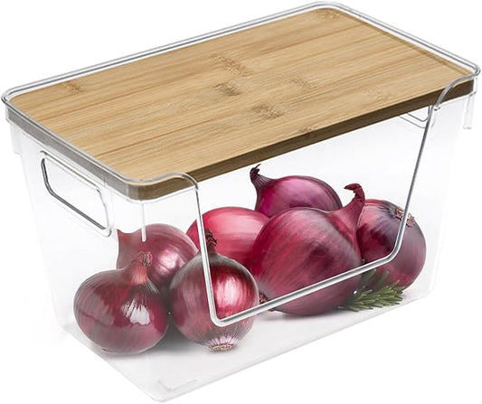 2 Set Potato Onion Storage Containers and Pantry Organizers Bin BPA-Free, Stackable Clear Plastic Storage Basket with Lid & Handle for Kitchen Counter, Cabinet, Fridge for Fruit, Vegetable, Produce