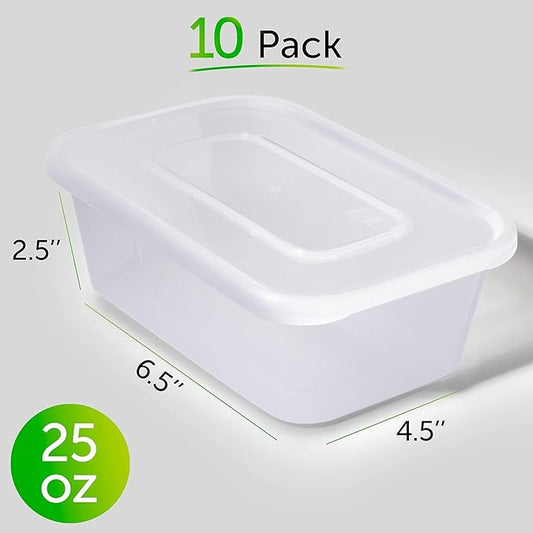 PrepNaturals 10 Pack Meal Prep Containers - 10 Pack of 25 Oz 100% BPA-free Plastic Food Storage Containers with Lids - Reusable Plastic Containers with Lids - Dishwasher Safe Lunch Containers
