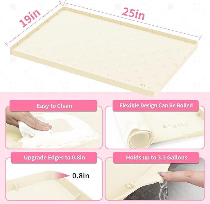 Sdpeia Under Sink Mat for [25" x 19"] Cabinet, Upgraded Silicone Waterproof Mat Kitchen Cabinet Liner Cabinet Protector Kitchen Organizers and Storage