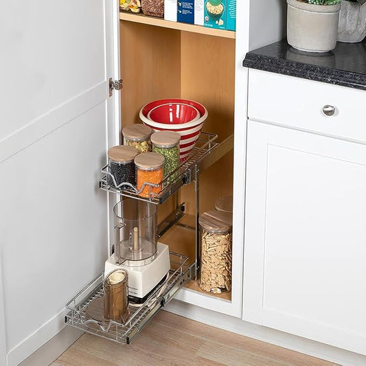 HOLDN’ STORAGE Pull Out Cabinet Organizer 2 Tier – Heavy Duty Metal with Lifetime Limited Warranty -Anti Rust Chrome Finish -8.5" W x 21" D x 16-1/2"H