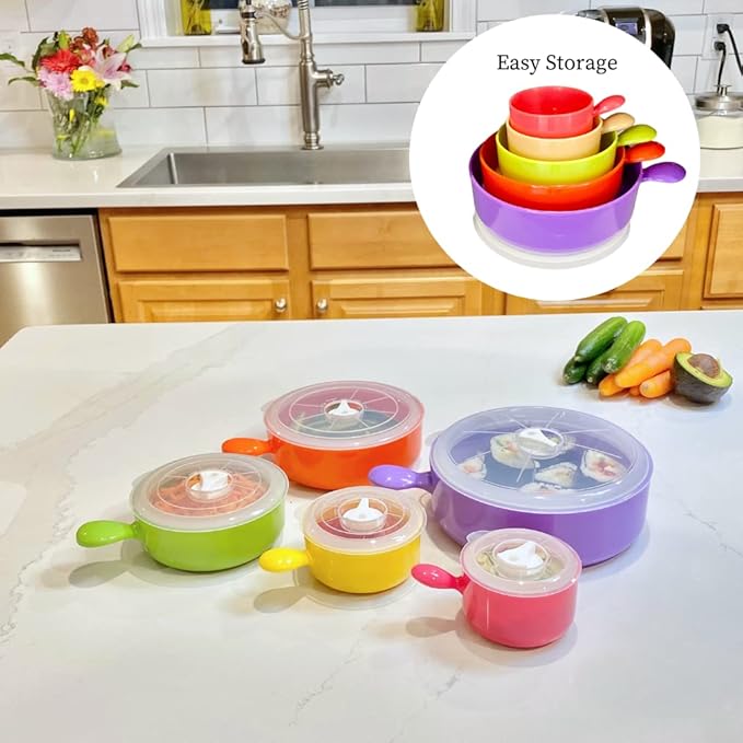 Evelots Microwave, Freezer Safe Bowls - 10 Piece Set - With Vented Lids and Handles - Soup Bowls, Ramen, Cookware, Food Container Microwave Safe - BPA Free Plastic