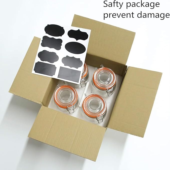 Encheng 32 oz Wide Mouth Mason Jars With Airtight Hinged Lids, Leak Proof Rubber Gasket - 1000ml Glass Storage Containers, Set of 4