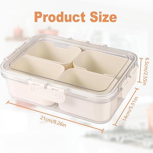 Snackle Box Container, 4 Compartment Divided Serving Tray with Lid, Snack Box Container for Candy, Fruit and Snacks, Great for Gatherings, Outings, Parties and Entertaining
