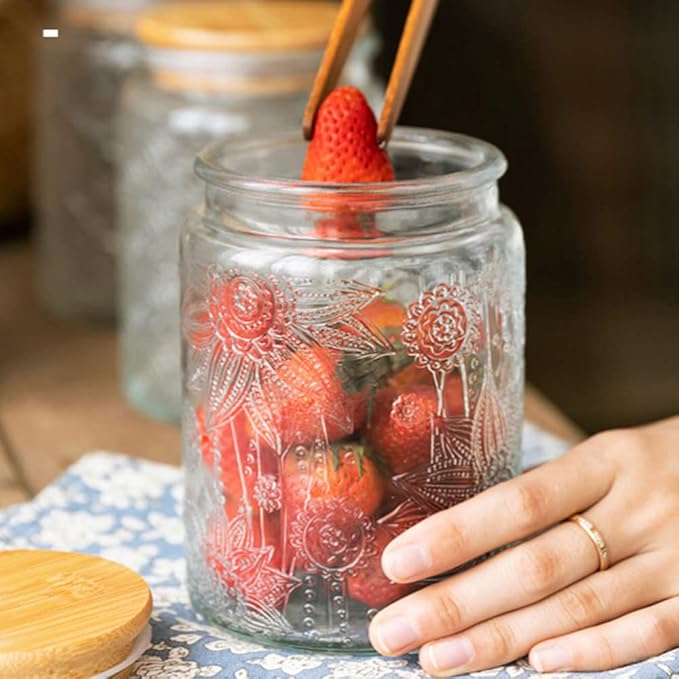 ANSQU Vintage Glass Jar with Lid, 23.7oz Airtight Glass Storage Canister Glass Food Storage Containers for Kitchen Counter, Pantry, Decorative Jar for Coffee, Tea, Sugar, Candy Cute Jar