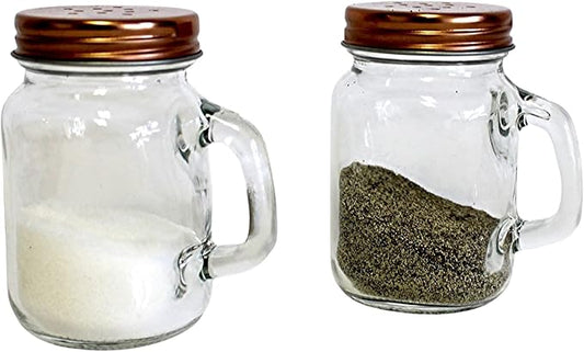Retro Mason Jar Salt and Pepper Shaker Set – Clear Glass with Stainless Steel Lids, 2-Piece Vintage Design for Kitchen and Dining by Dependable Industries