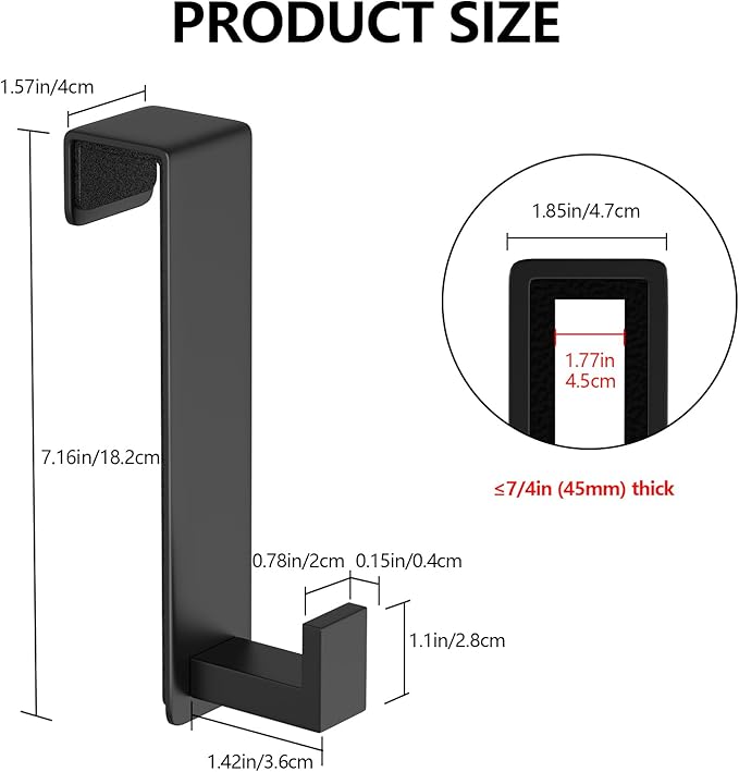 WUIVIUT 2 Pack Heavy Duty Single Over The Door Hooks L-Shaped Bedroom Door, Jacket Hanger Hook, 1.77 inch Wide Over The Door Hook, Strong Holder for Coats(L Shape 2 Pack, Fits 1-3/4'' Thick)