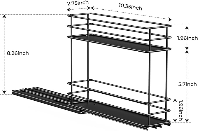 Pull Out Spice Rack Organizer for Cabinet, Slide Out Spice Racks, Easy to Install Spice Cabinet Organizer, 2.75''Wx10.35''Dx8.26''H, 1 Drawers 2 Tiers（Black）