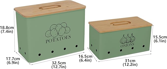 Potato Onion Kitchen Storage Canisters,Storage Bin For Kitchen 2 Pack Set,potatoe, Potato Storage Box，storage And Long Shelf Life With Aerating Tin Storage Holes-Green