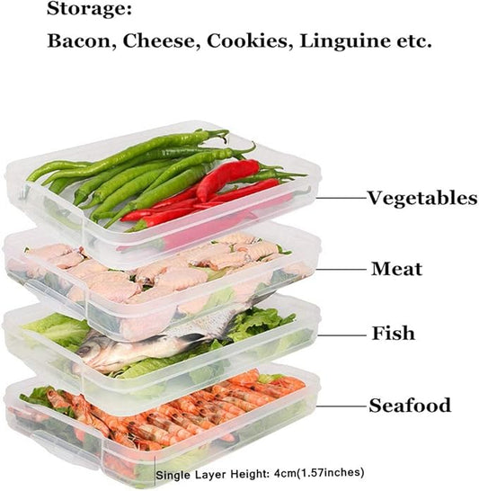Refrigerator Organizer Bin, Plastic Food Storage Containers with Lid, 3-Layer, BPA free, Stackable Food Organizer Keeper for Snack, Vegetables, Meat, Fish, Bacon (blue)