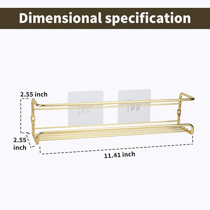 2 Pack Self Adhesive Wall Mounted Fridge Refrigerator Spice Racks,Metal Kitchen Seasoning Jar Organizer for Space Saver,Hanging Spice Organizer Shelf for Kitchen Cabinet,Wall,Pantry Door.Gold