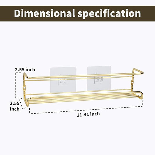 2 Pack Self Adhesive Wall Mounted Fridge Refrigerator Spice Racks,Metal Kitchen Seasoning Jar Organizer for Space Saver,Hanging Spice Organizer Shelf for Kitchen Cabinet,Wall,Pantry Door.Gold