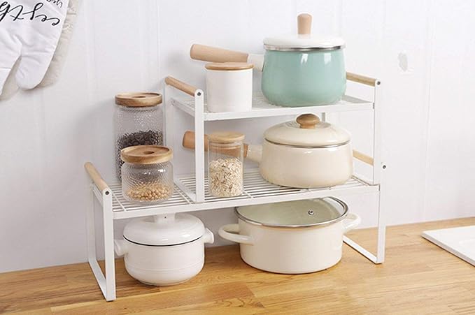 Kithchen Countertop Organizer, Cupboard Stand Spice Rack, Cabinet Pantry Shelf, Counter Organization and Storage For Kitchen Bathroom Office (White, 13.70 inches)