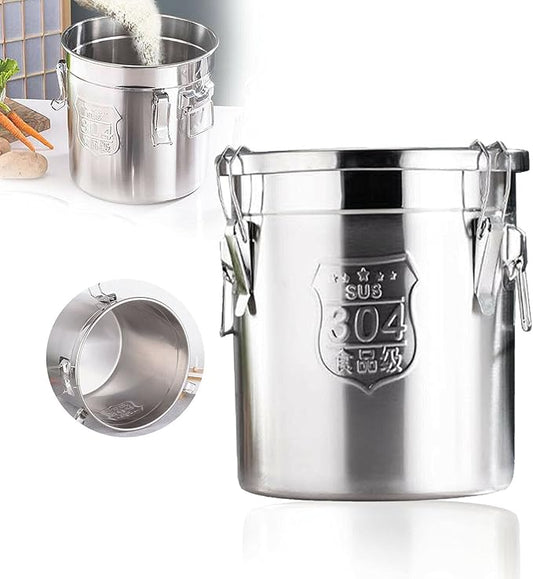 Stainless Steel Airtight Canister for Kitchen, Rice Cereal Grain Canisters Container for Household Kitchen Food Bean Flour Oil Sugar Milk Cookie Storager Bucket w/Handles Lid (12L)