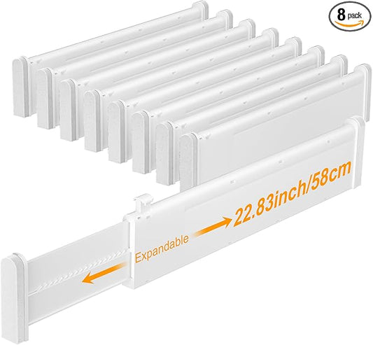 HiYZ Expandable Drawer Dividers, Large Kitchen Utensils Drawers Divider, 2.36" High Adjustable Drawer Organizers Separators for Clothing,Kitchen Utensils,Tools,8 Long Dividers(12.6"-22.8")
