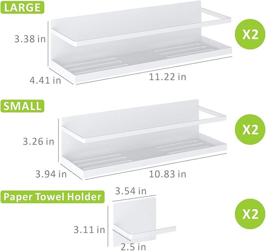 Magnetic Spice Rack for Refrigerator Magnetic Fridge Shelf for Kitchen Spice Organizer Magnetic Shelf for Fridge White 4 Pack with Magnetic Paper Towel Holder