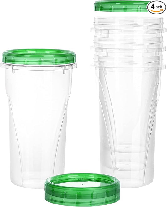PLASTICPRO 48 Ounce Twist Top Deli Containers Clear bottom With Green Top Twist on Lids Reusable, Stackable, Food Storage Freezer Container Pack of 4