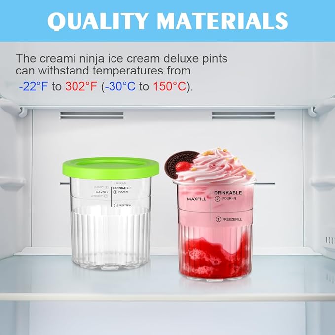 Creami Pint Containers for Ninja Creami Pints and Lids - 4 Pack Ninja Creami Deluxe Pints, 24oz Ice Cream Containers Suitable for NC500/NC501 Series Ice Cream Maker, Airtight BPA-Free