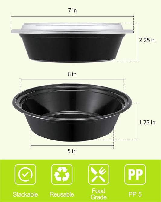 SHOPDAY Meal-Prep-Containers-65 Pack 24 oz Plastic-Food-Storage-Containers-with-Lids, Disposable-Food-Prep-Containers-Microwave-Safe, Meal-Prep-Bowls-Reusable, To-Go-Contianers-for-Lunch