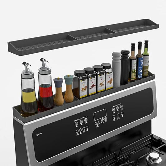 Stove Top Shelf,Silicone Material Magnetic over stove top Oven shelf for kitchen stove,Kitchen Spice Rack Organizer With partition and perimeter fence,30" Length