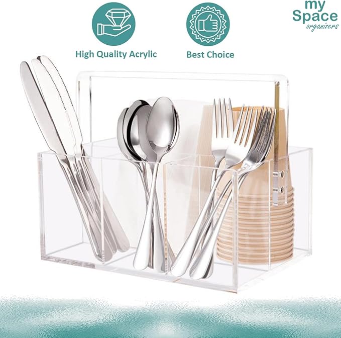 Utensil Holder Silverware Caddy Countertop Cutlery Organizer For Napkins Flatware Spoon Fork Knife For Picnic Party Plastic Acrylic