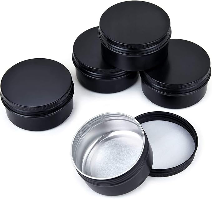 12 Packs 3 Oz Empty Jars 90ml Black Round Aluminum Tin Cans Screw Top Metal Steel Tins Lip Balm Tins Box Cosmetic Containers Storage Organization for Candles Salve Crafts Spice Tea Gift