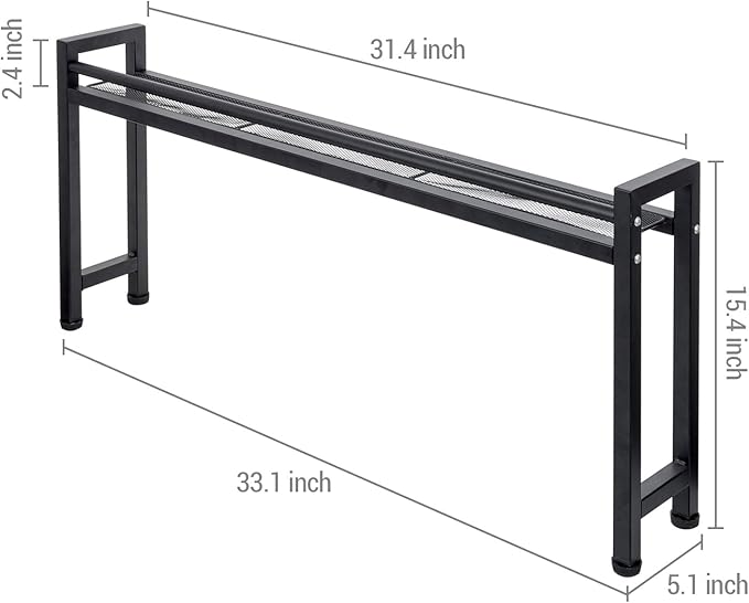 MyGift 33 Inch Wide Over The Stove Top Spice Shelf, Industrial Black Metal Stovetop Range Display Rack, Space Saving Kitchen Counter Storage Organizer Stand
