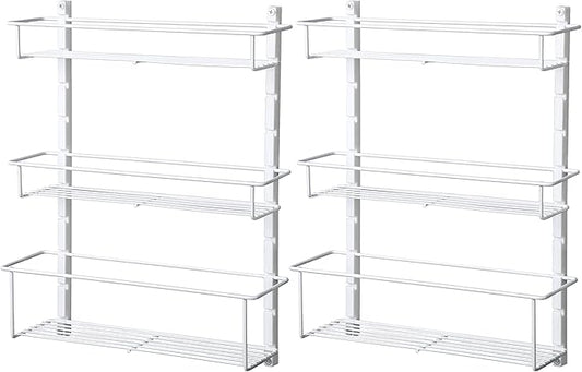 ClosetMaid Adjustable 3 Shelf Spice Rack Organizer Kitchen Pantry Storage for Cabinet Door or Wall Mount with Metal Shelves, White (2 Pack)