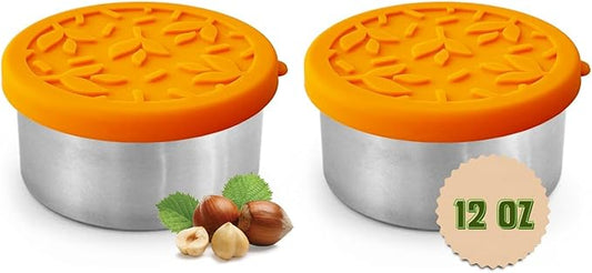 2 X 12 oz Stainless Steel Containers with Lids 12 oz - Leakproof w/Silicone Lids - BPA Free - Dishwasher & Freezer Safe - Portable & Reusable - Stainless Steel Storage Food Snack Containers