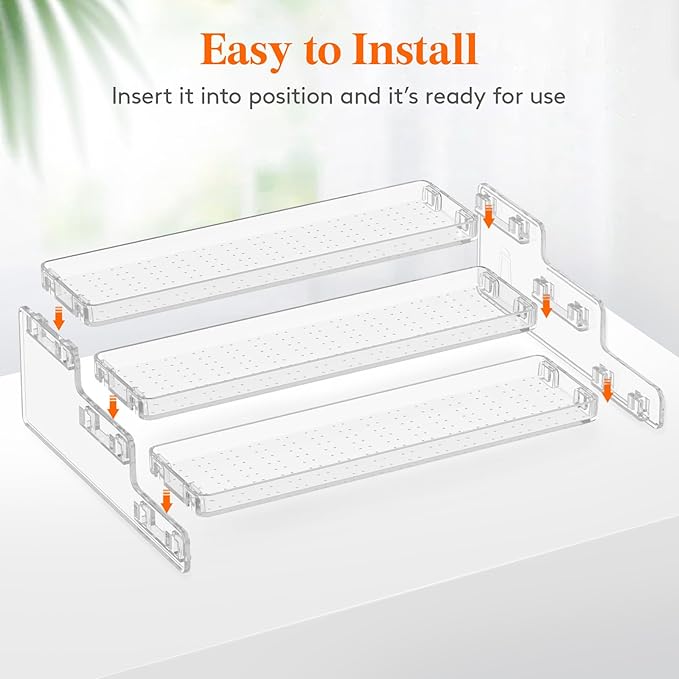 Lifewit Plastic 1 Pack 3-Tier Spice Rack, Clear Spice Organization for Cabinet, Counter, Organizer Shelf for Condiment, Seasoning, Syrup, Liquor, Medicine and Perfume for Kitchen, Pantry, Bar, Bath