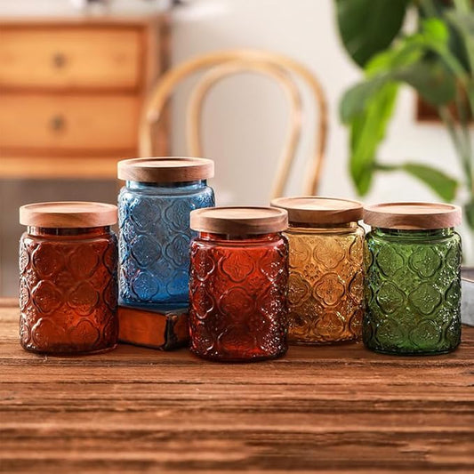 Vintage Glass Jar with Lid,Cookie Candy Jar Coffee Canister Food Storage Containers Storage Jar Set for Kitchen Office (Yellow)