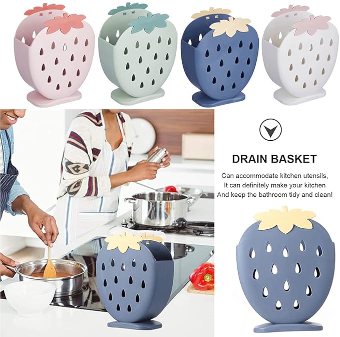 AKOAK 1 Pack Strawberry Chopsticks Stand, Cutlery Storage Box, Suitable for Storing Spoons, Chopsticks, Spoons, Knives and Other Kitchen Utensils (Dark Blue)