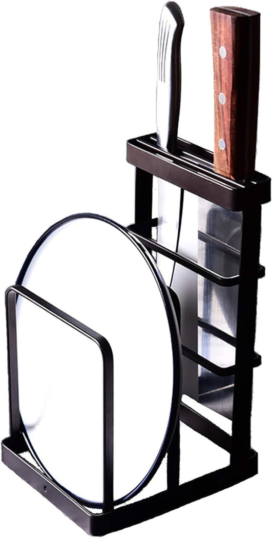 VANRA Metal Steel Cutting Board Holder Knife Block Kitchen Organizer Pantry Bakeware Rack Pan Pot Cover Lid Rack Stand (Bronze)