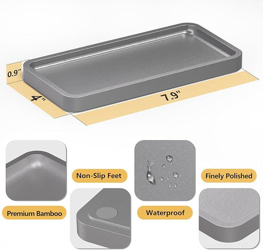 Weenson Small Bathroom Vanity Tray for Countertop Makeup Perfume Jewelry Decor Candle Keys, Bamboo Kitchen Tray for Soap Dispenser Spice, Small Catchall Tray Toilet Tank 7.9"L x 4"W x 0.79"H Silver