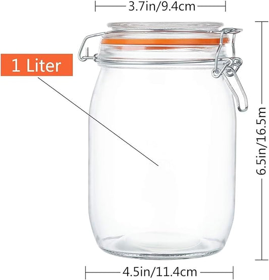 Encheng 32 oz Wide Mouth Mason Jars With Airtight Hinged Lids, Leak Proof Rubber Gasket - 1000ml Glass Storage Containers, Set of 4