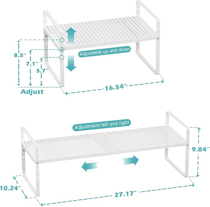 Expandable Cabinet Organizer Shelves,Metal Adjustable Height Spice Racks,D:10.24" x W:16.5"-27.2" Stackable Storage Shelves for Cabinet,Pantry,Counter,Cupboard,2 Packs Kitchen Under Sink Storage Racks