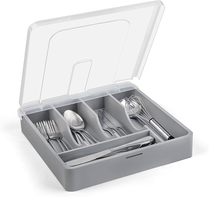 Bamboo Silverware Organizer,Wooden Silverware Tray for Drawer, Utensil Drawer Organizer in Kitchen for Spoons Forks Knives, Multipurpose Use, Eco-Friendly, Large