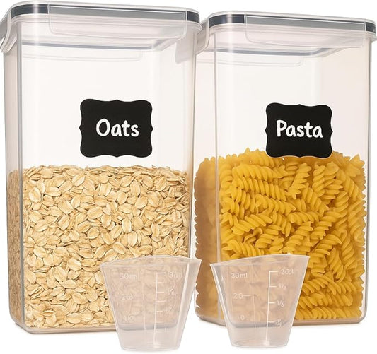 WHITE FEATHER SUPPLIES 2 PC [6.5L / 220 Oz] Large Food Storage Containers with Lids Airtight - BPA Free Clear Plastic Kitchen and Pantry Storage Containers, Bulk Storage for Cereal, Flour, Sugar, Rice