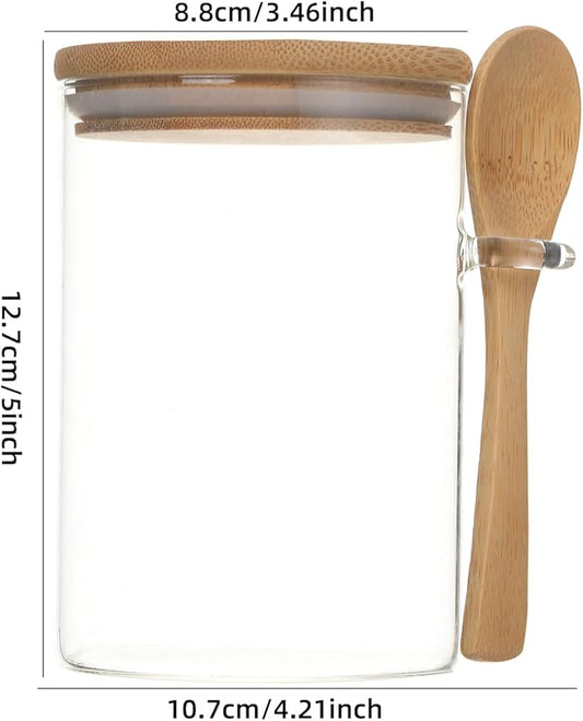Lassos Boutique 1PC Glass Canister Jar with Bamboo Lid and Spoons for Food Storage, Organization for Coffee Beans, Tea, Flour, Salt, Nuts, Cookies, Oatmeal, 15 fl oz (450ml)