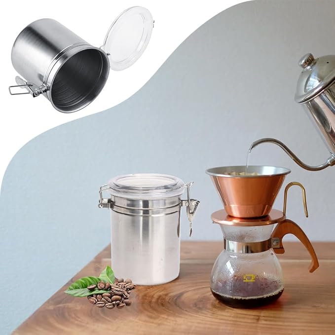 Stainless Steel Coffee Canister, Airtight Ground Coffee Bean Storage Container Keep Bean Fresh Organizer Jars Clear Clamp Lid Large Capacity for Kitchen Organization Pantry Tea Flour Sugar 1450ml