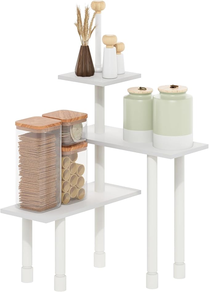 Furinno Turn-N-Tube 3-Tier Multipurpose Corner Countertop Organizer Shelf, White/White