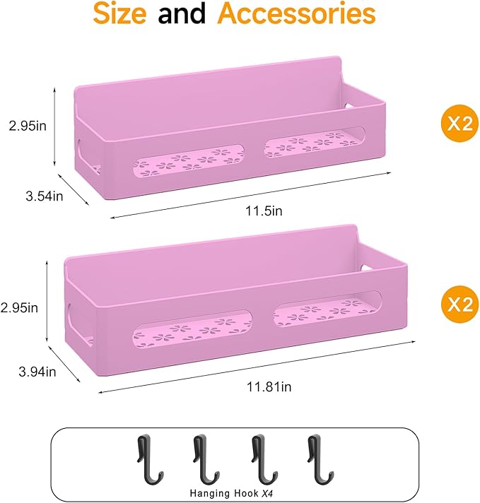 4 Pack Magnetic Spice Rack for Refrigerator, Spice Rack Organizer, Moveable Magnetic Shelf Fridge Organizer with 4 Hooks for Kitchen and Oven Organization, Pink