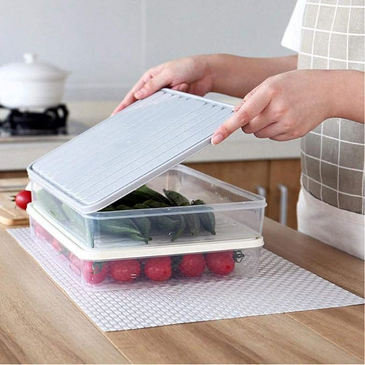 Food Storage Containers 11.02×8.85×1.81" Vegetable Organizer with Lid Clear Fridge Crisper Keep Food Fresh Kitchen Organizer Bins (2 x Large)