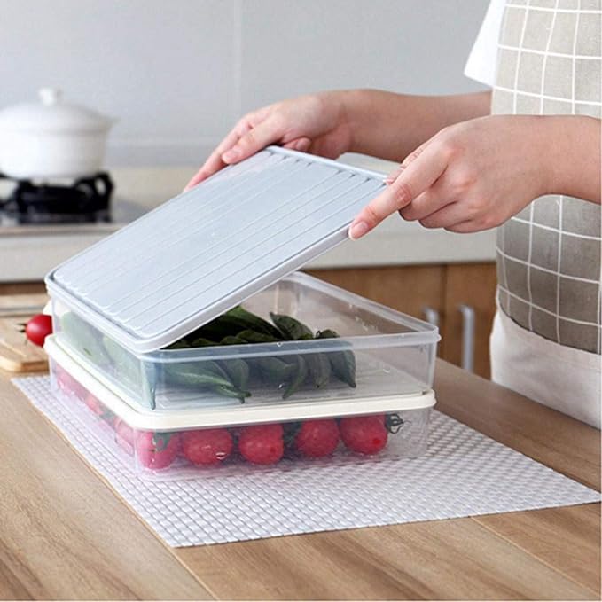 Food Storage Containers 11.02×8.85×1.81" Vegetable Organizer 98-oz with Lid Clear Fridge Crisper Keep Food Fresh BPA Free Kitchen Organizer Bins (1 x Large)