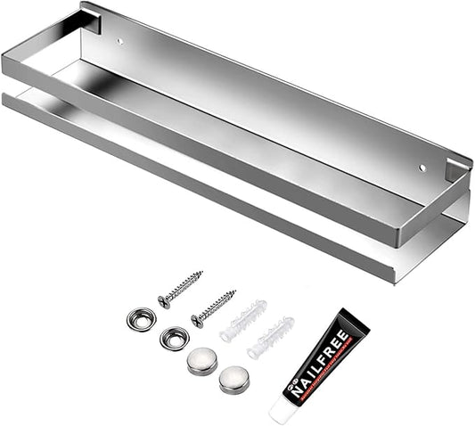 CONRUSER Wall Mounted Spice Rack, Stainless Steel Kitchen Organizer Shelves Hanging Storage Shelf Brushed Steel Seasoning Rack (50CM)
